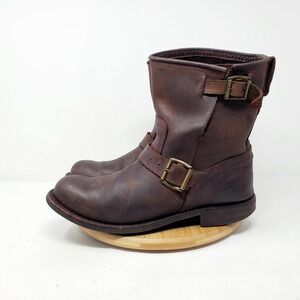 PRIMEBOOTS Engineer Boot Women‎ 8 Moto Brown Leather Biker Belted Buckle Dainite